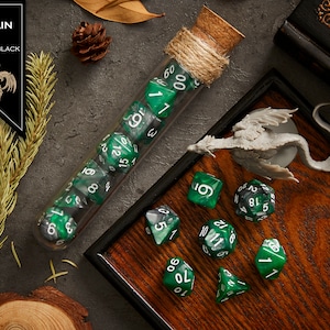 Polyhedral Dice Set of 7 with RPG Fantasy Potion Flask- D&D DnD TRPG MTG GOBLIN