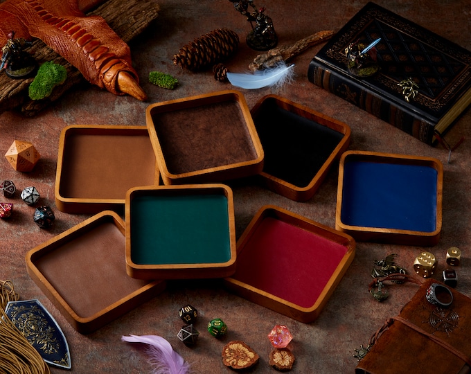 Mini Wooden Dice Tray, East Indian Walnut, Leather or Fabric Inlay, RPG