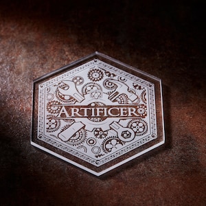 Artificer Hexagon Coaster | Clear Acrylic | Cup Holder Unique Gift Design for Dragons MTG RPG Tabletop Adventure Dungeons