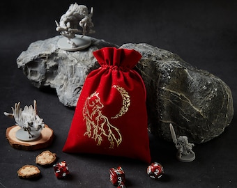 Wolf Blood Moon Velvet Dice Bag | RPG Gaming Pouch