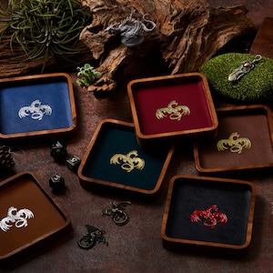 Mini Dice Tray Square Dragon | Faux Leather | Dice Holder Storage Caddy Tray for Dragons MTG RPG Tabletop gaming Adventure Dungeons