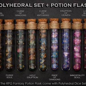 Ensemble de 7 dés polyédriques avec flacon de potion RPG Fantasy Organisateur de stockage de support de dés pour les donjons d'aventure de jeux de table de Dragons MTG image 1