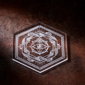 Oracle Hexagon Coaster | Clear Acrylic | Cup Holder Unique Gift Design for Dragons MTG RPG Tabletop Adventure Dungeons