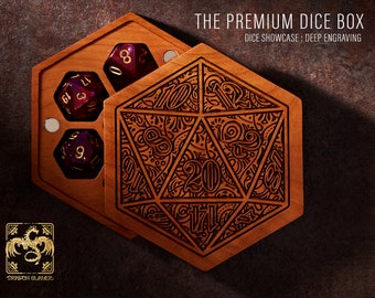 Boîte à dés décorative The Dice | Boîte à dés premium D&D | Plateau de rangement pour coffre à dés pour dragons, jeux de rôle et jeux de rôle, donjons d'aventure