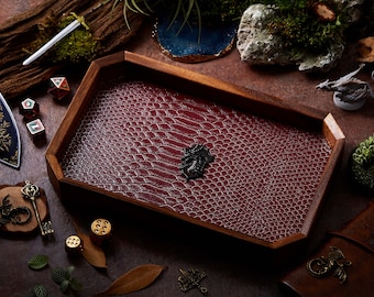 Dragon Shield Octagon Dice Tray | Red Gold Faux Leather & Black Shield | Dice Storage for Dragons MTG RPG Tabletop Adventure Dungeons