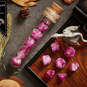 Polyhedral Dice Set of 7 with RPG Fantasy Potion Flask- D&D DnD TRPG MTG IMMORTALITY SOUL