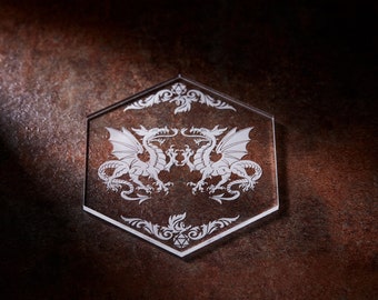Montagnes russes hexagonales Dragon | Acrylique clair | Porte-gobelet Design cadeau unique pour Dragons MTG RPG Tabletop Adventure Dungeons