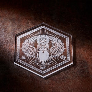 Sorcerer Hexagon Coaster | Clear Acrylic | Cup Holder Unique Gift Design for Dragons MTG RPG Tabletop Adventure Dungeons