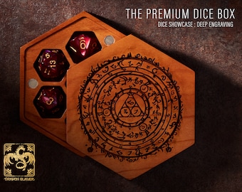 Magic Spell Circle Cherry Wood Dice Box: DnD Dice Storage