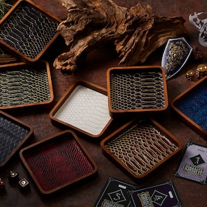 Mini Dice Tray Square Dragon Scale | Faux Leather | Dice Holder Storage Caddy Tray for Dragons MTG RPG Tabletop gaming Adventure Dungeons