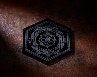 Oracle Hexagon Coaster | Black Acrylic | Cup Holder Unique Gift Design for Dragons MTG RPG Tabletop Adventure Dungeons
