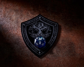 Tree of Life Shield Dice Holder: Black Acrylic RPG Display
