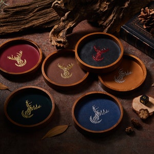 Mini Dice Tray Circle Deer and Moon | Faux Leather | Dice Holder Storage Caddy Tray for Dragons MTG RPG Tabletop gaming Adventure Dungeons