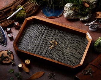 Dragon Shield Octagon Dice Tray | Black Gold Faux Leather&Yellow Black Shield | Dice Storage for Dragons MTG RPG Tabletop Adventure Dungeons