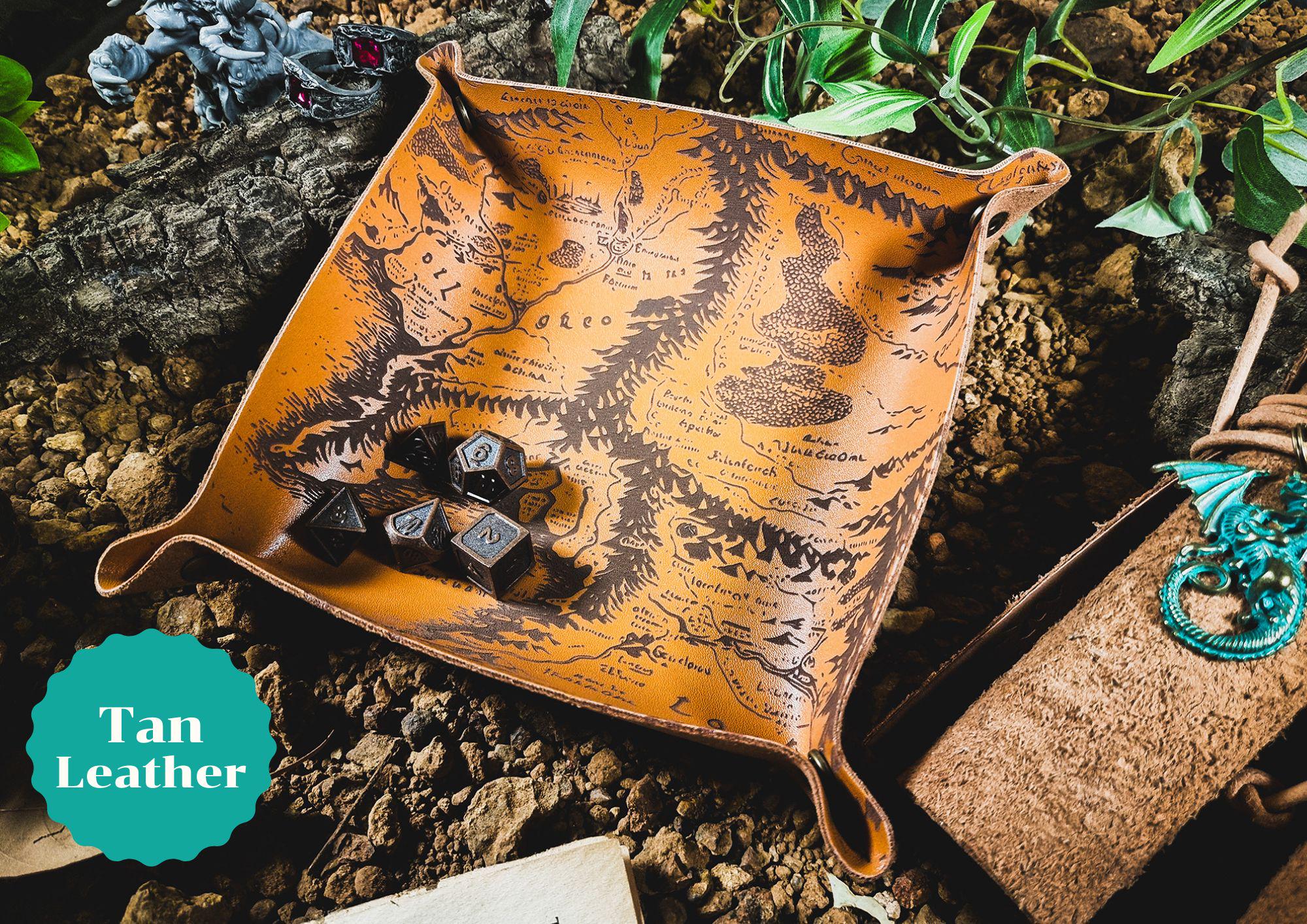 Personalized Faux Leather Dice Rolling Tray: Map Engraving, RPG Game Accessory