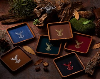 Deer and Moon Mini Dice Tray: Faux Leather RPG Tabletop Caddy