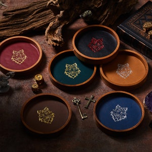 Mini Dice Tray Circle Dire Wolf | Faux Leather | Dice Holder Storage Caddy Tray for Dragons MTG RPG Tabletop gaming Adventure Dungeons