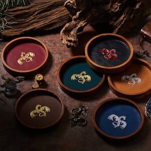 Mini Dice Tray Circle Elder Dragon | Faux Leather | Dice Holder Storage Caddy Tray for Dragons MTG RPG Tabletop gaming Adventure Dungeons