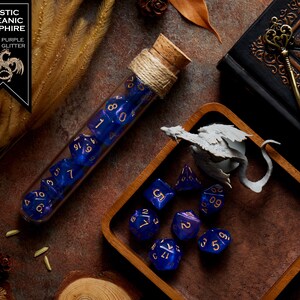 Polyhedral Dice Set of 7 with RPG Fantasy Potion Flask- D&D DnD TRPG MTG MYSTIC OCEANIC