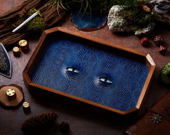 BEHOLDER Octagon Dice Tray | Blue Leather Faux & Blue eye | Dice Storage Tray for Dragons MTG RPG Tabletop gaming Adventure Dungeons