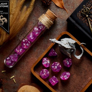 Polyhedral Dice Set of 7 with RPG Fantasy Potion Flask- D&D DnD TRPG MTG TWILIGHT GEMSTONE