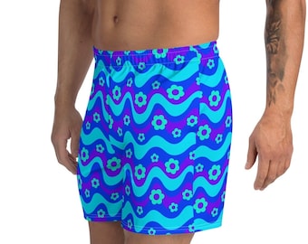 Flower Power Blue Recycled Athletic Shorts  (rave shorts, mens rave shorts, rave clothing, rave outfit, mens rave wear)