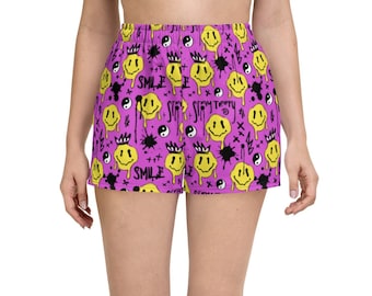 Smile Splatter Rave Shorts, Psychedelic Trippy Clothing