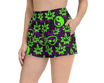 Ganja Graffiti Shorts  (rave shorts, festival shorts, womens rave shorts, rave outfit, rave wear)