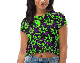 Ganja Graffiti Crop Tee ( rave crop top, festival crop top, rave wear, rave outfit, kandi kid)