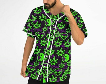 Camiseta de grafiti de marihuana, camiseta de béisbol para festivales rave
