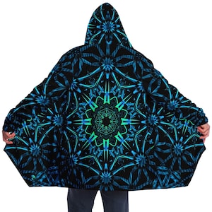 Fractals Festival Cloak | Hooded Cloak - Rave Cloak - Micro-Fleece Cloak - Geometry Cloak - Festival Jacket