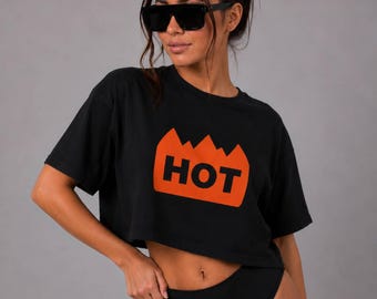 Hot Sticker Cotton Crop Top | womens rave outfit, rave top, festival crop top, rave tshirt, 100% cotton