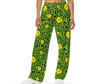 Acid Smilez Wide Leg Rave Pants | Unisex Y2K Style