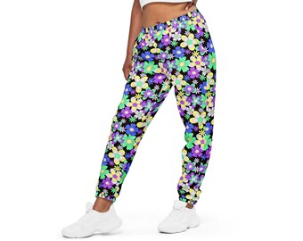 Crazy Daisy Unisex Joggers / Rave Joggers - Festival Joggers - Pantalones Rave - Pantalones Festival - Joggers de bolsillo con cremallera