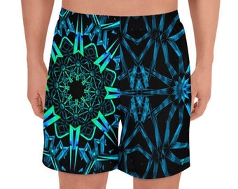 Pantalones cortos deportivos reciclados Fractals (pantalones cortos rave, pantalones cortos rave para hombre, ropa rave, traje rave, ropa rave para hombre)