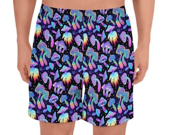 Shroomin Schwarz Recycled Athletic Shorts (Rave Shorts, Rave Shorts, Rave Kleidung, Rave Outfit, Herren)