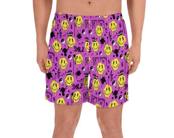 Lächeln Splatter Sportliche Shorts, Lila Trippy Rave Outfit