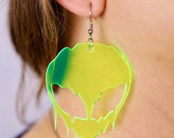 Trippy Alien Earrings | Rave Earrings - Rave Accessories - Alien Head Earrings - Rave Jewelry - Area 51