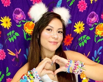 Weißer Space Bunz | Pom Pom Haarspange - Kunstfell Haarspange - Rave Haarspange - Rave Hair Outfit