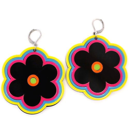 Electric Bloom Flower Earrings | Layered Acrylic Rave Jewelry