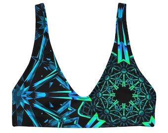 Fractals Recycled Padded V-Top (rave bikini top, festival bikini top, rave wear, rave outfit, supported rave top, rave bra)