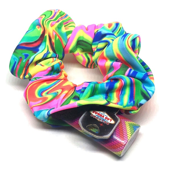 Hippie Flip Stashie  | Festival Scrunchie - Rave Scrunchie - Secret Pocket Scrunchie - Velcro Hair Tie