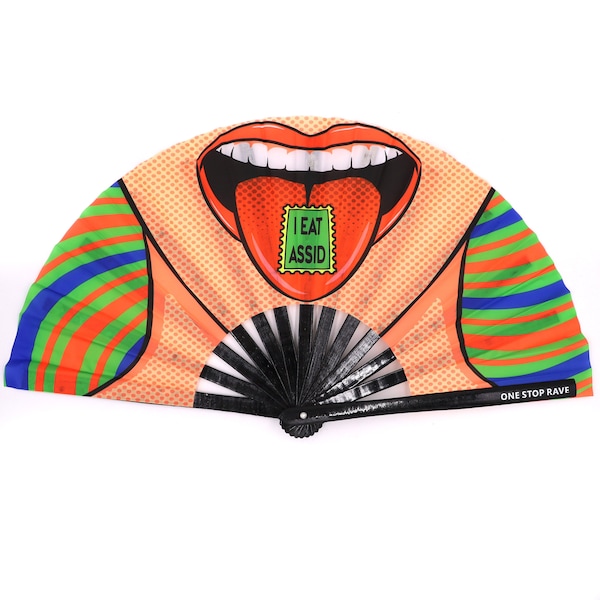 I Eat Assid Hand Fan | Rave Hand Fan - Festival Hand Fan - Funny Hand Fan - Festival Fan - Rave Fan