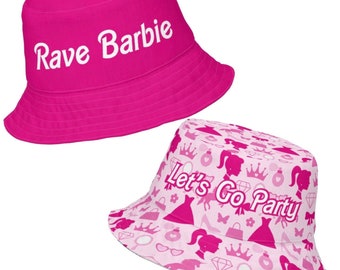 Let's Go Party x Rave Barbie Reversible Bucket Hat | EDM Barbie Bucket Hat | Rave Bucket Hat | Festival Bucket Hat