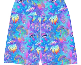 Shroomin Blue Yoga Shorts: Rave Festival Bottoms