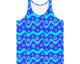 Flower Power Blue Tank Top, Retro Rave Wear