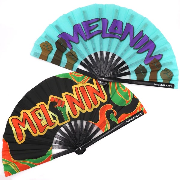 Melanin Ravers Hand Fan | Festival Hand Fan - Rave Hand Fan - Large Hand Fan - Bamboo Hand Fan