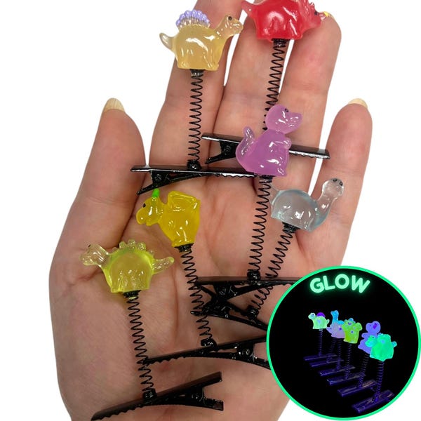 Dinosaur UV Sprout Clips 6-PC Set | Rave Sprouts - Festival Trinkets - Rave Accessories - Hair Clips - Hat Clips - lost lands accessories
