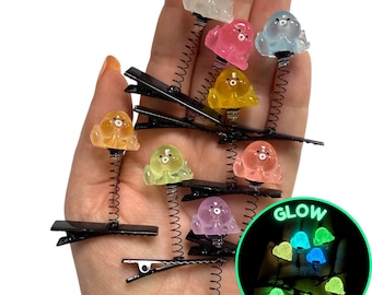 Juego de 8 pinzas para brotes de calamar que brillan en la oscuridad / Brotes para fiesta - Adornos para festivales - Accesorios para fiesta - Pinzas para el pelo - Pinzas para sombreros