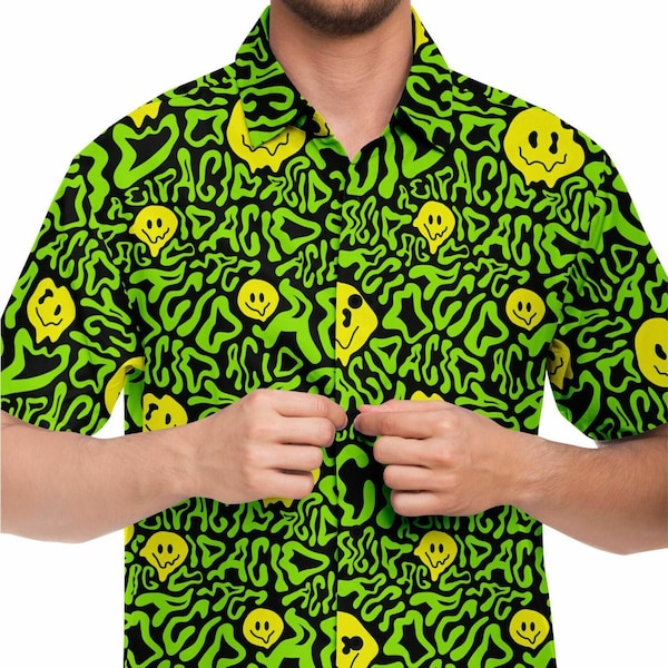 Acid Smilez Party Shirt (rave shirt, rave party shirt, rave button up shirt, mens rave clothes, mens rave clothing, mens rave wear, festival